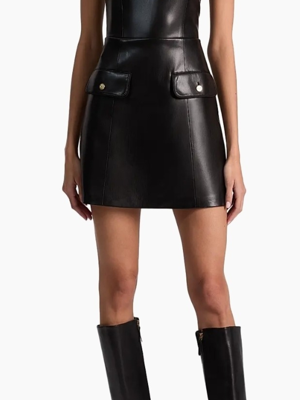 Alice + Olivia Black Faux Leather Marcella A-Line Mini Dress Womens Size 4 NWT - Picture 2 of 13